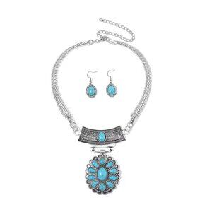 Women's Blue Howlite Statement Style  Necklace and Earrings 2 piece Set